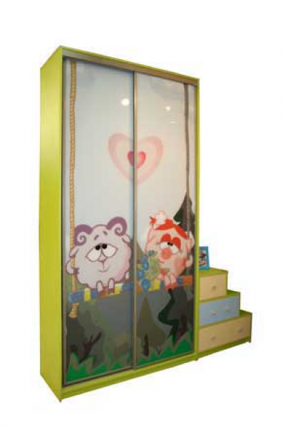 Шкаф-купе детский с комодом, рисунок «Смешарики»