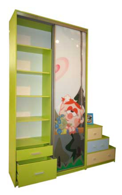 Шкаф-купе детский с комодом, рисунок «Смешарики»